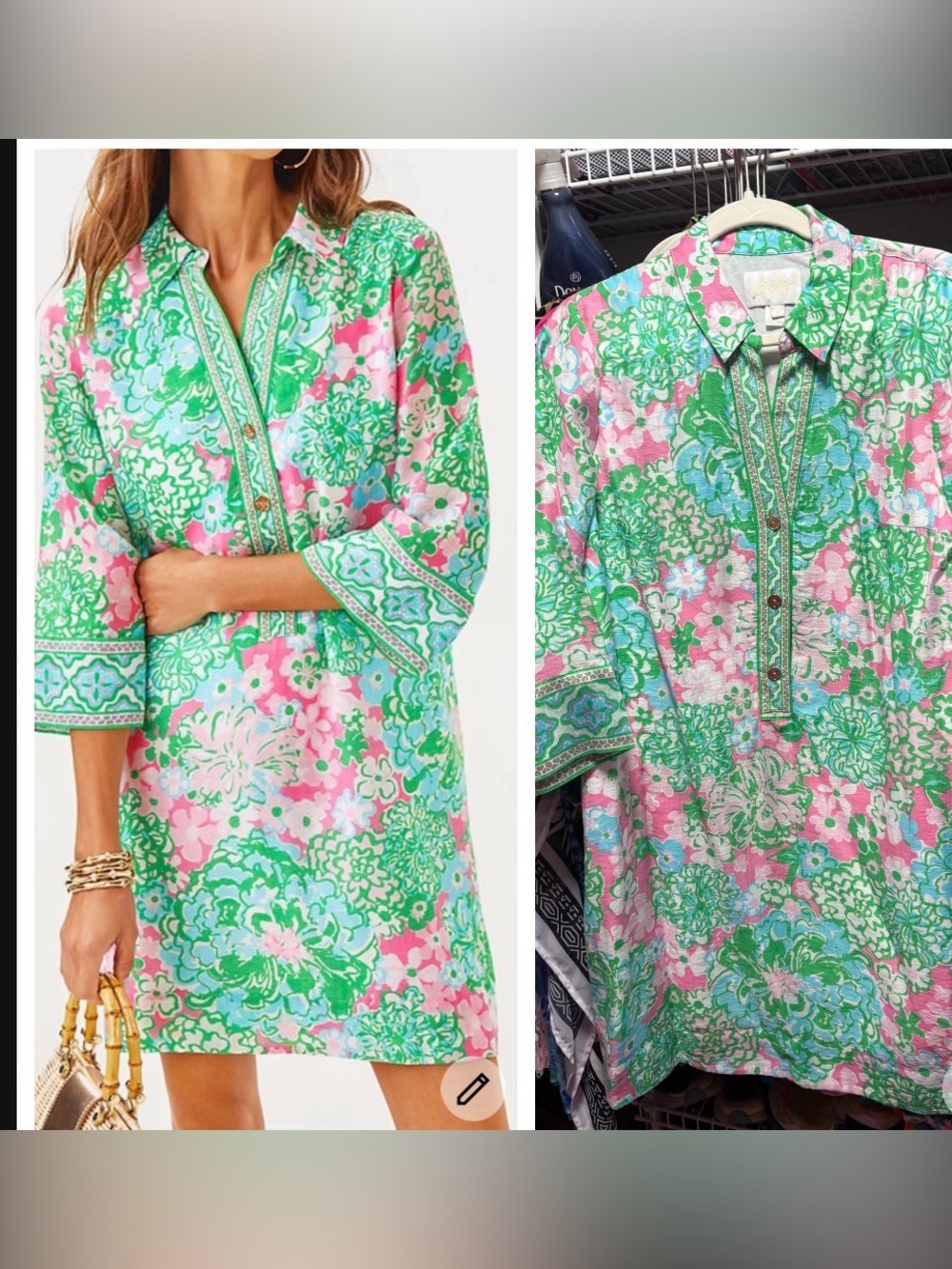 Lilly Pulitzer daphnie Pink & Green Floral Shift Dress / Tunic